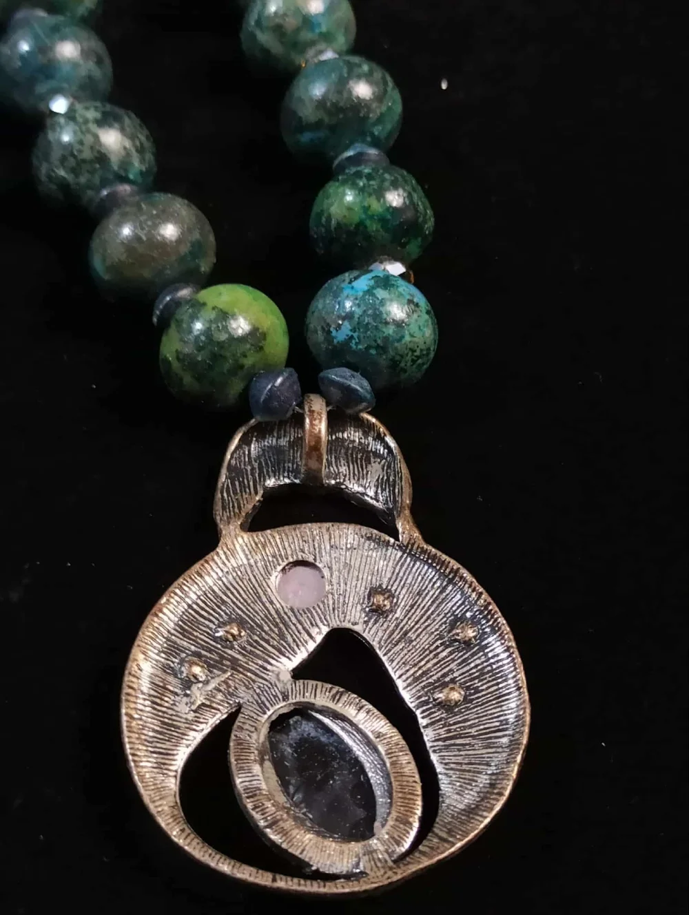 Vintage Style Israeli Eilat Stone Beaded Necklace Artisan Pendant Statement - Picture 7 of 15